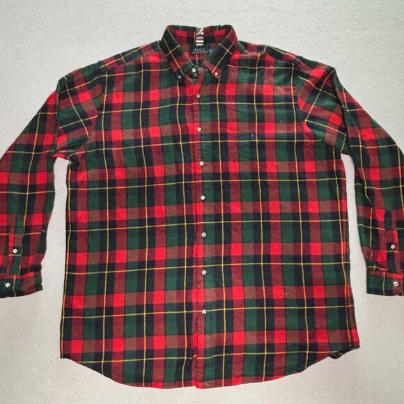 Polo Ralph Lauren Classic Fit Flannel Shirt Red Green Plaid Pony XXLT / 2XLT - Picture 2 of 8